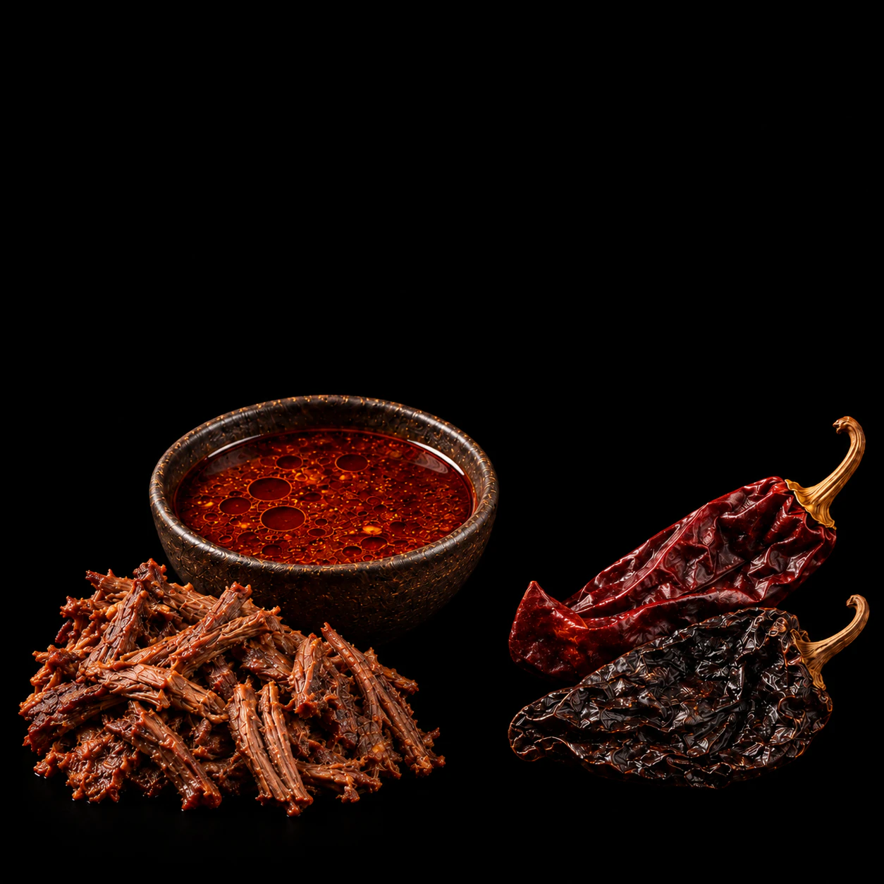 Shredded birria beef, rich consommé, and dried chiles